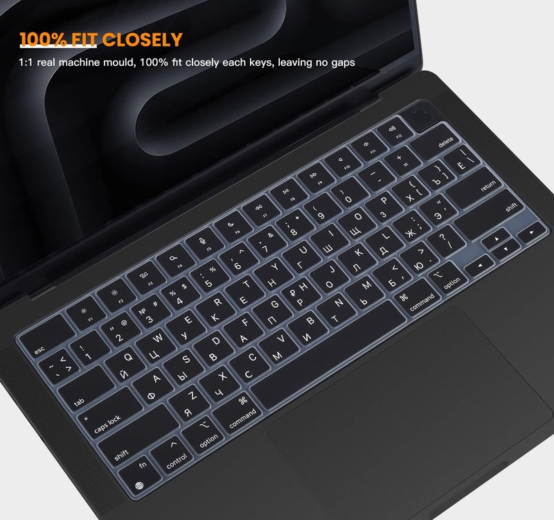 CASEDAO Russian Keyboard Cover Skin for 2025-2021 Apple MacBook Pro 14 A3434 A3112 A3401 A3185 A2992 A2918 A2442 A2779, MacBook Pro 16 A3403 A3186 A2991 A2485 A2780 M5 M4 M3 M2 M1 Pro Max Protector-Black - Image 4